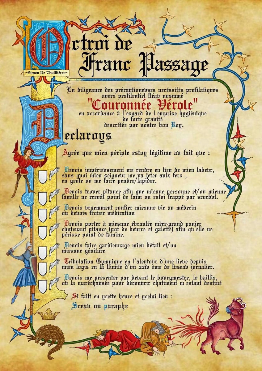 Pour la #team médiévistes. Je ne sais pas qui est l’auteur, mais n’est un génie.#confinementSaison2 #couronnée vérole #Attestation