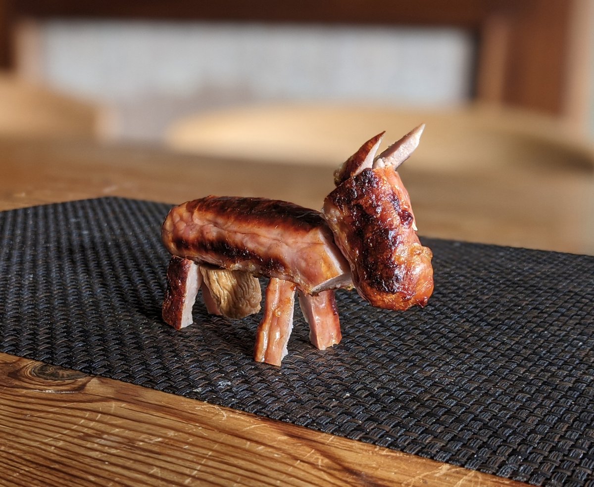 roboplegic's tweet photo. @heaton_love @Littlewoods_HC @HeatonHops Honoured to have been asked to do the Meat Nativity for the Heaton Chapel Christmas lights this year. Just testing out the sausage donkey. He looks pretty pleased with himself, and with that nob who could blame him? #Christmas #meatnativity https://t.co/wubxWmRTS4