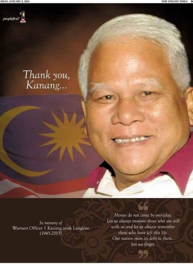 4. Kanang anak Langkau, pahlawan Iban Malaysia, 1981Kanang anak Langkau, penerima pingat S.P pada tahun 1981 atas keberaniannya mempertahankan negara ketika berkhidmat sebagai Pegawai Waran dalam Regimen Renjer Sarawak.