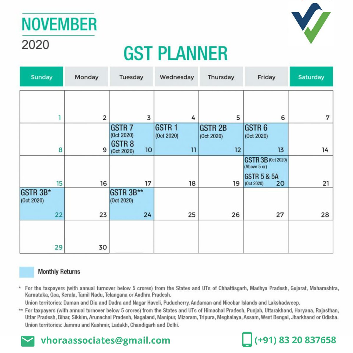 AndVhora's tweet photo. November 2020 GST Planner

#GST #Duedates #November2020 #SundayThoughts #sundayvibes #Taxplanner #strategies #businesses #news #updates #management #India https://t.co/KeMvAidByQ