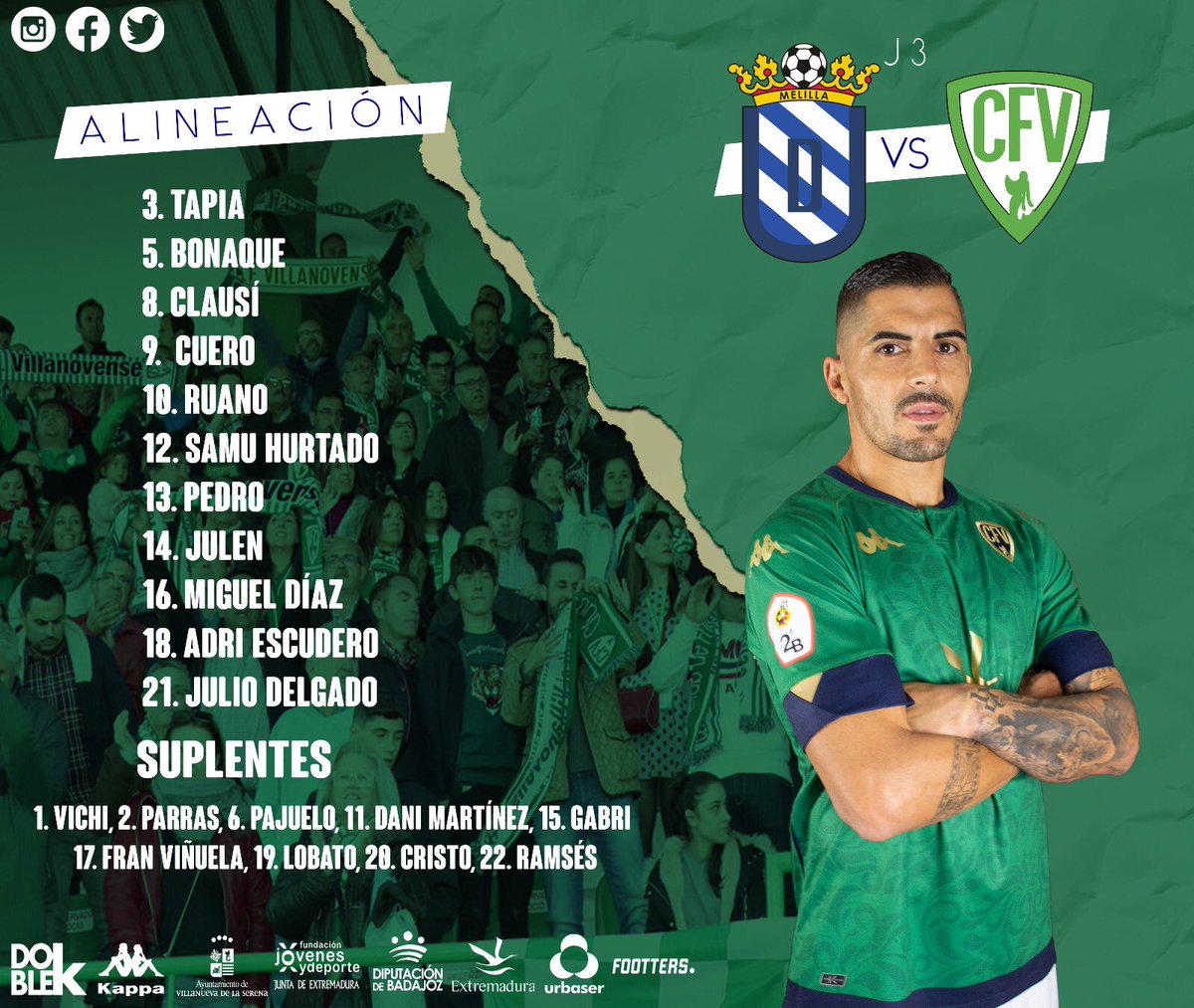 Alineación ✅

Este es nuestro 1️⃣1️⃣ Titular para hoy 

#IlusionesRenovadas #UDMvsCFV