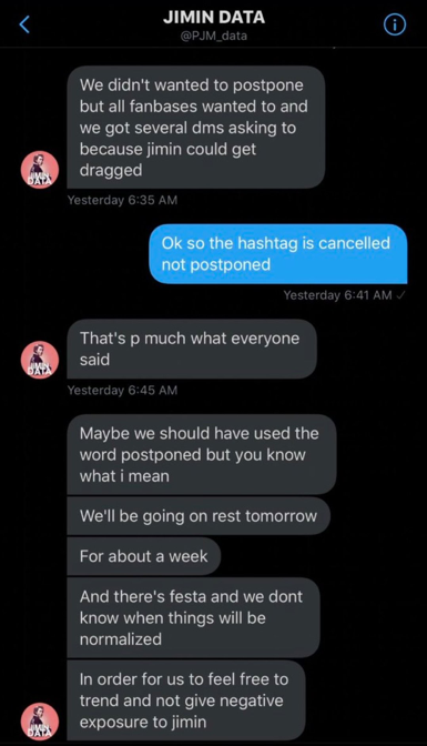 lina (@GothKingJimin/@JiminGothPrince) posted dms w/ pjm data in june. they asked why the fanbase moved the hashtag event for filter. it was peak of blm protests but data said they didn't agree w/ moving the event but other jm bases wanted to and said "black twitter can be :/"