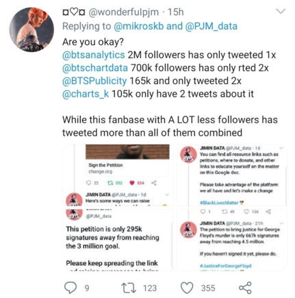 some big jm accs called pjm_data out for asking for rt saying "something nice amid all the sadness" in dms when protests just started. data posted an apology but tagged the pic acc so it was attacked.