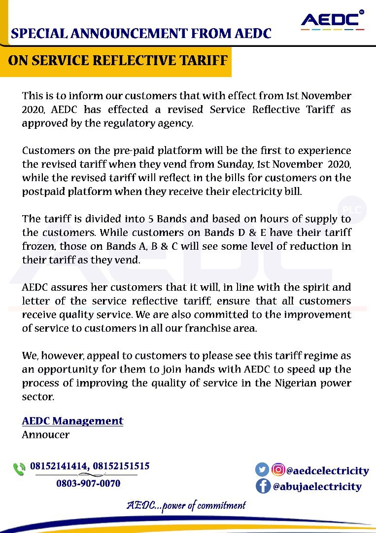 aedcelectricity's tweet photo. PUBLIC NOTICE!
#ServiceReflectiveTariff #SRT https://t.co/leWu177Not