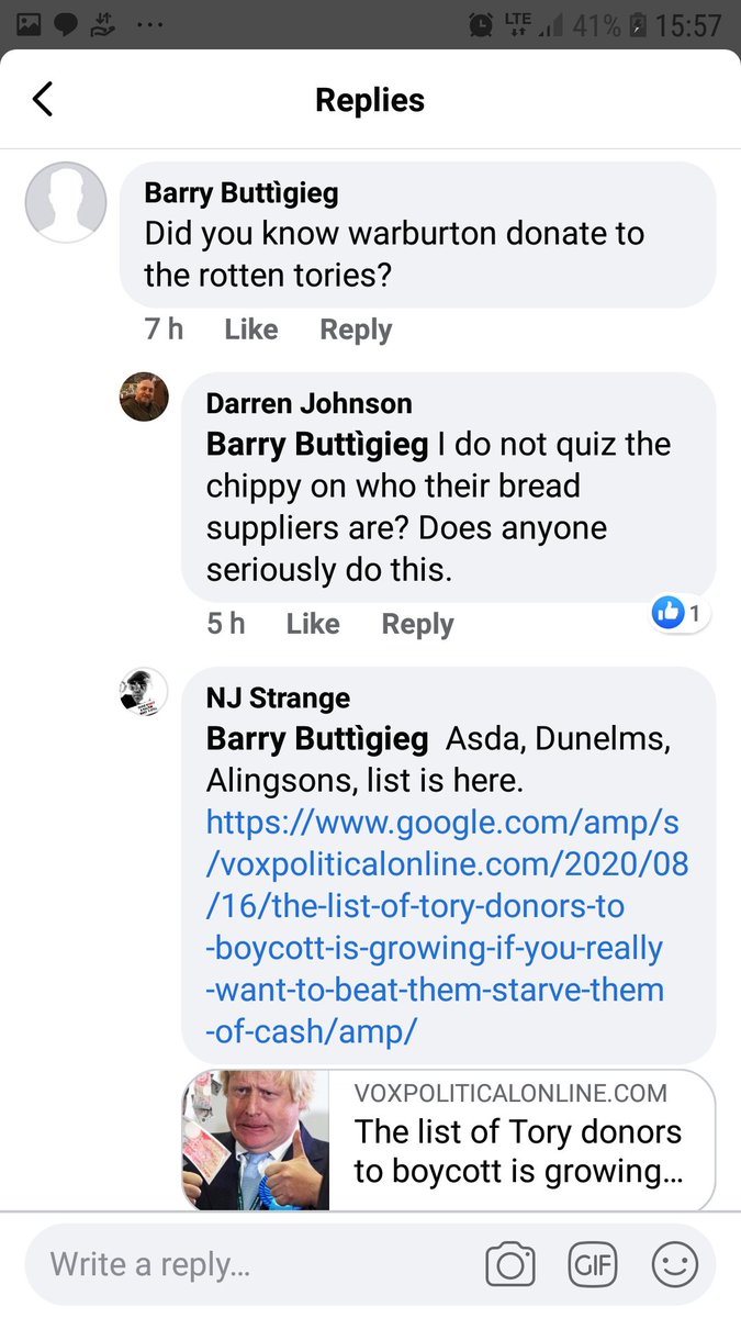 I've not even any fucking idea whether the bread is Warburtons or not but someone thought it looked enough like Warburtons to lecture me about boycotting them for being donors to the Tories.