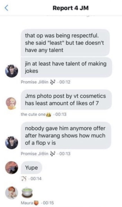 they also mocked tae's looks and called him flop for not having drama offers after hwarang. they said he doesn't have any talent and at least sj has a talent in making jokes. they were obviously insulting both for their abilities as artists.