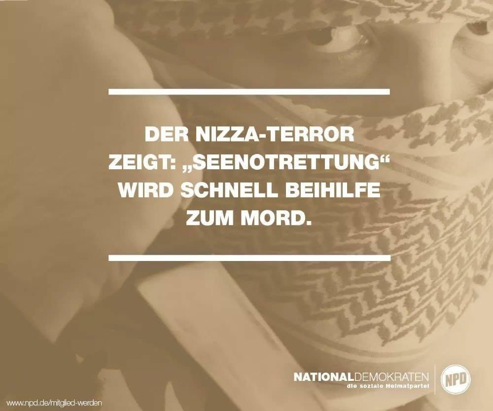 claus_cremer's tweet photo. Der islamistische Attentäter von #Nizza ist von #Tunesien über #Lampedusa nach #Frankreich gelangt. #DefendEurope #ProBorder #NPD #APF #ETN https://t.co/ibfovMrJ1m