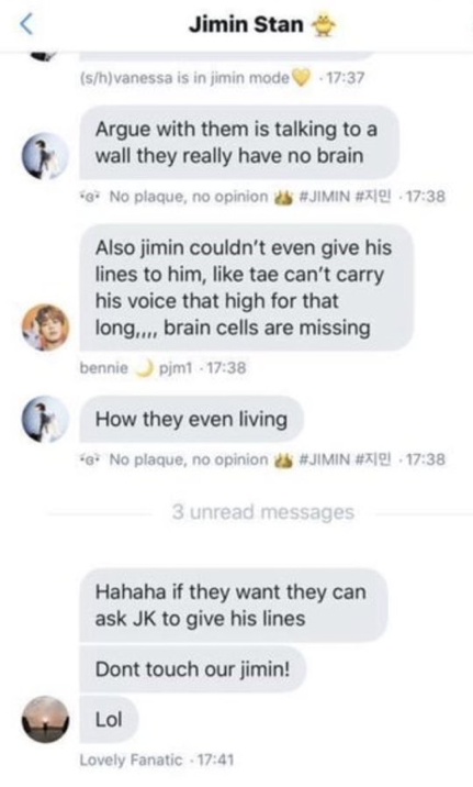 they shaded j k and ta e’s vocals and talked about ruining the fandom by posting videos of the other members fucking up every time they criticize j m.