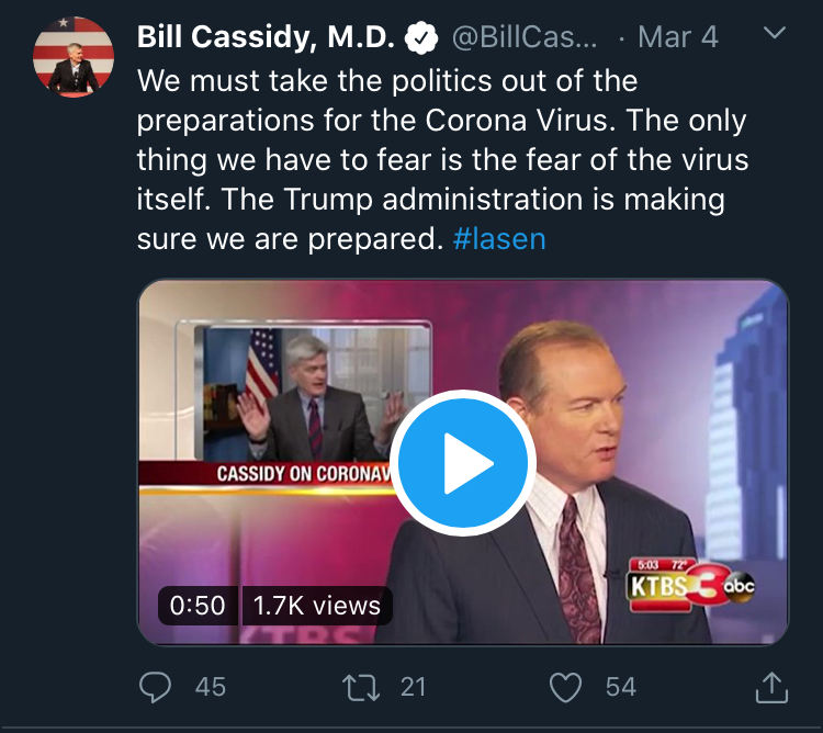 WenstrupforLA's tweet photo. 230,000 Americans, including 5,919 Louisianans, were correct to fear the virus, @SenBillCassidy. https://t.co/RhxhuW7Wwg