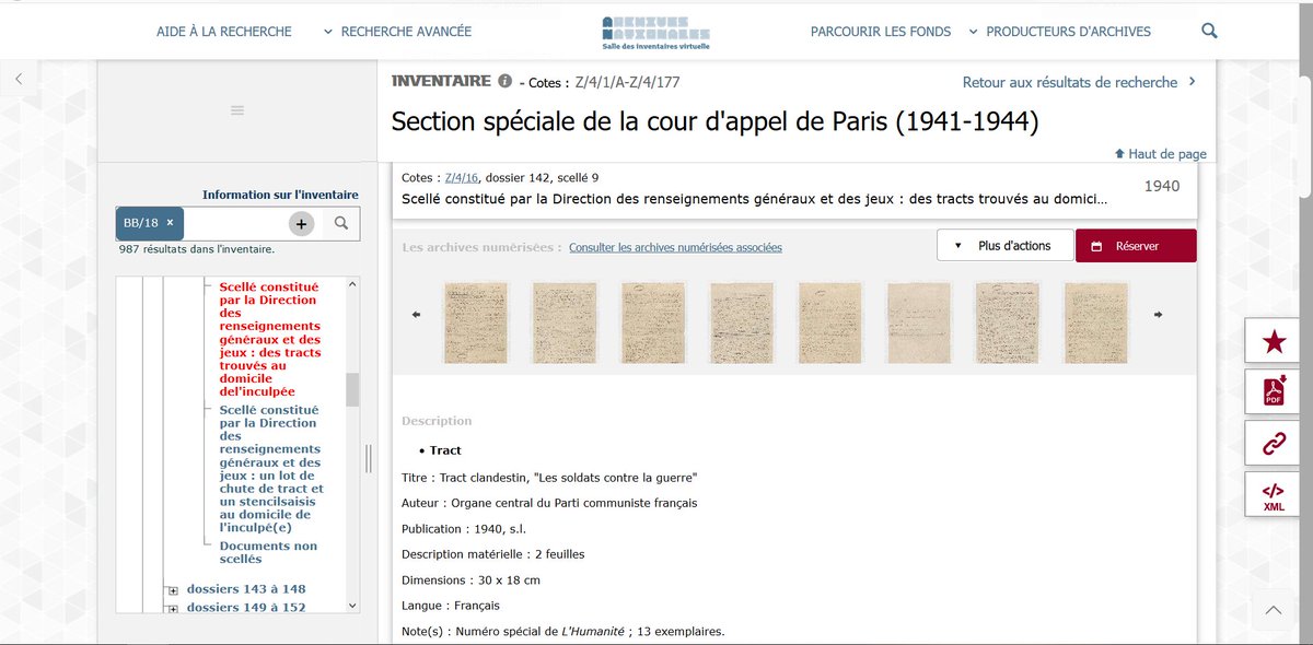 Pour la Seconde guerre mondiale, une partie de la sous-série Z4 a été numérisée et mise en ligne (gros travail du collègue)