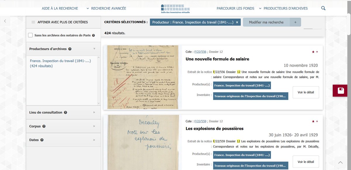 Vous êtes plutôt sur la question du travail (coucou les prochains rdv de Blois), F/22, Travaux originaux de l'Inspection du travail, années 1920 encore, 424 résultats