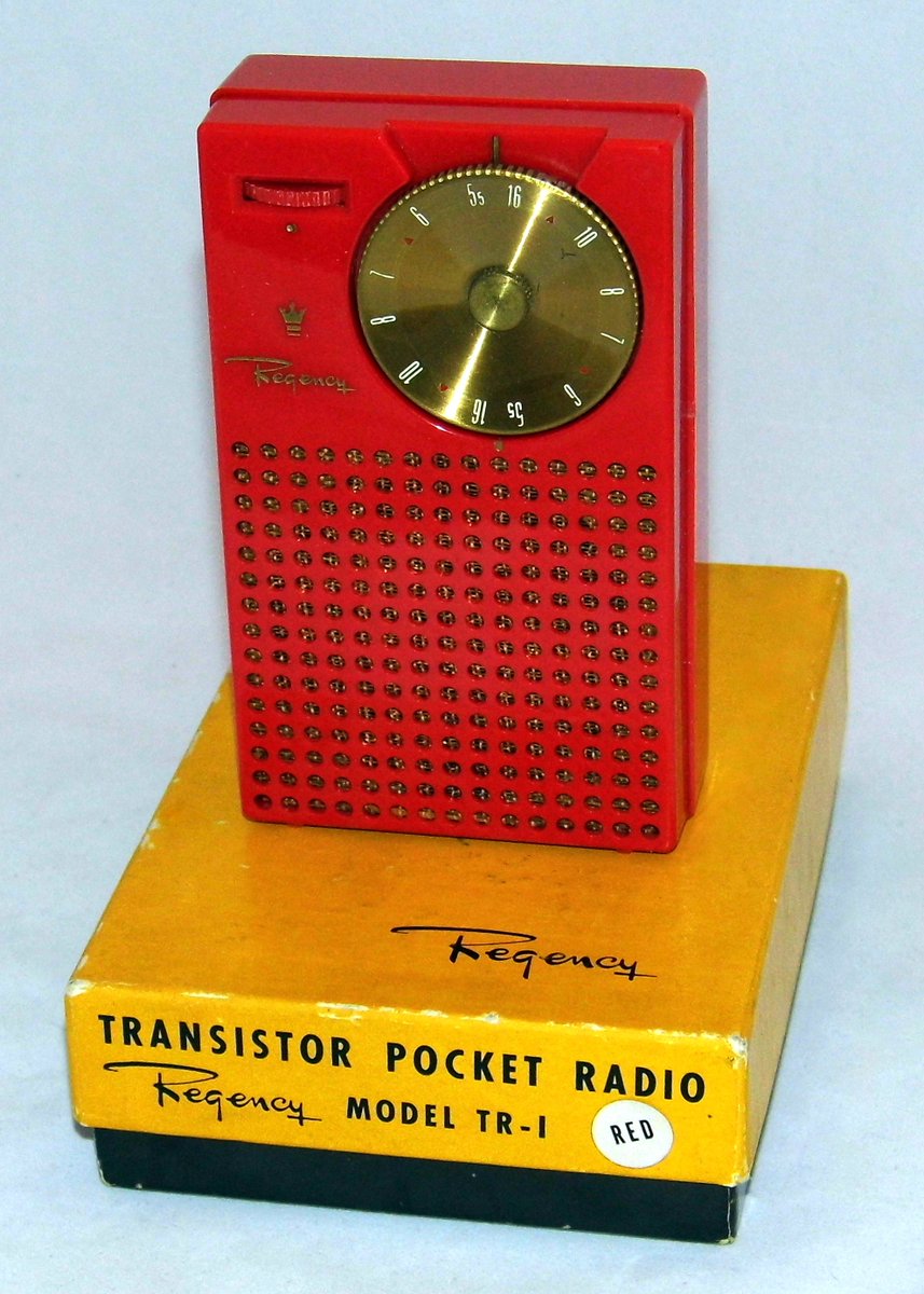 OTD in 1954, Industrial Development Engineering Associates began selling the Regency TR-1, the first-ever commercial transistor radio. The radio, designed in collaboration with @TXInstruments, would herald a wide variety of transistor-based innovation. regencytr1.com
