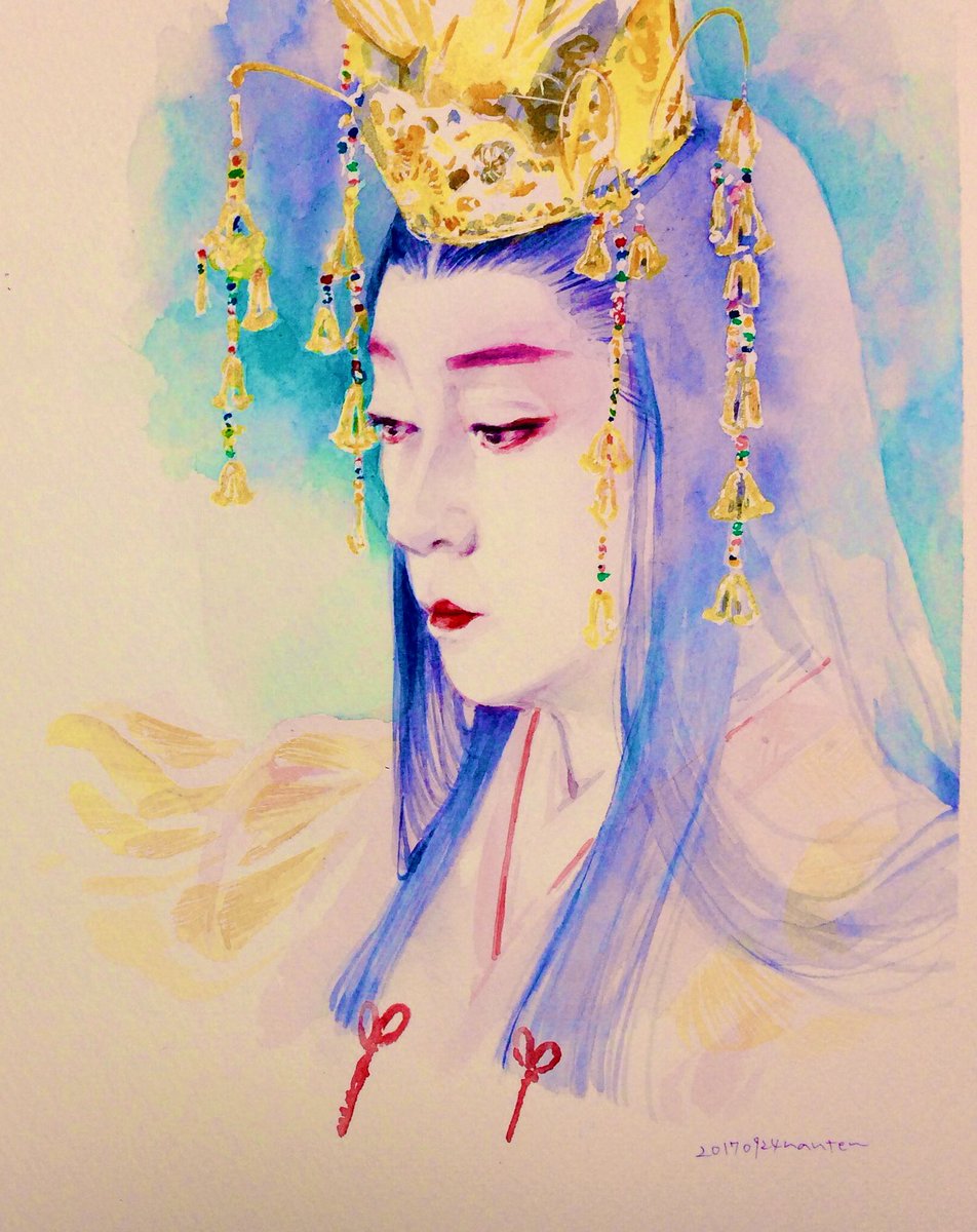 solo traditional media long hair purple hair crown painting (medium) makeup  illustration images