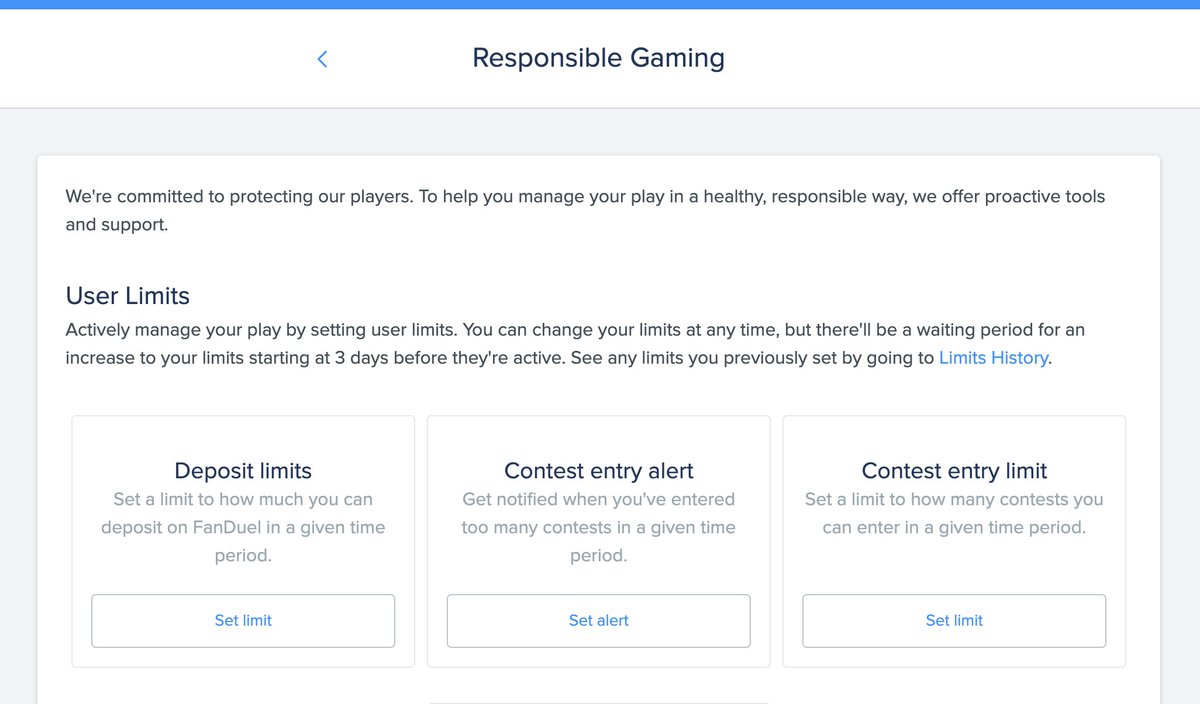 Top of the Responsible Play page provides clear guidance on how to set limits which is pretty solid.