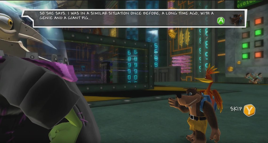 Banjo-Kazooie: Nuts & Bolts can also be seen as a sort of successor to Diddy Kong Racing in that Banjo races on land, in the air and on water, much as he did in his debut. Banjo also mentions the events of Diddy Kong Racing in the game. 15/28 #BanjoKazooieNutsAndBolts  #Xbox360