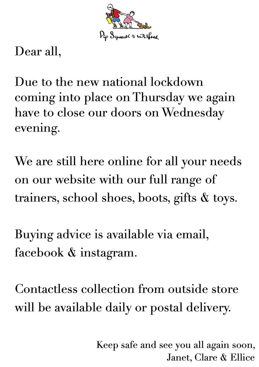 Our retail store will be closed from Thursday but we'll still be here for you to shop with us. #newlockdown #warrington #manchester #kidsshoes