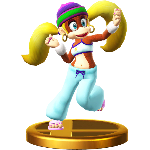 As an aside, Tiny Kong was redesigned for Diddy Kong Racing DS to make her look older and less similar to Dixie Kong. Following this, Tiny has always used this new design. 14/28 #TinyKong  #DonkeyKongJetRace  #MarioSuperSluggers  #SuperSmashBros