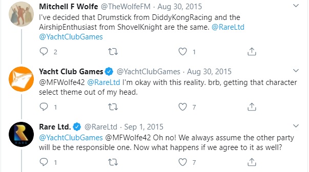 Bonus Point 1: Though never intended originally, Rare and Yacht Club Games both joked on Twitter about how Drumstick and Shovel Knight's Air Ship Enthusiast (a.k.a. Cooper) could be the same person. 26/28 #ShovelKnight