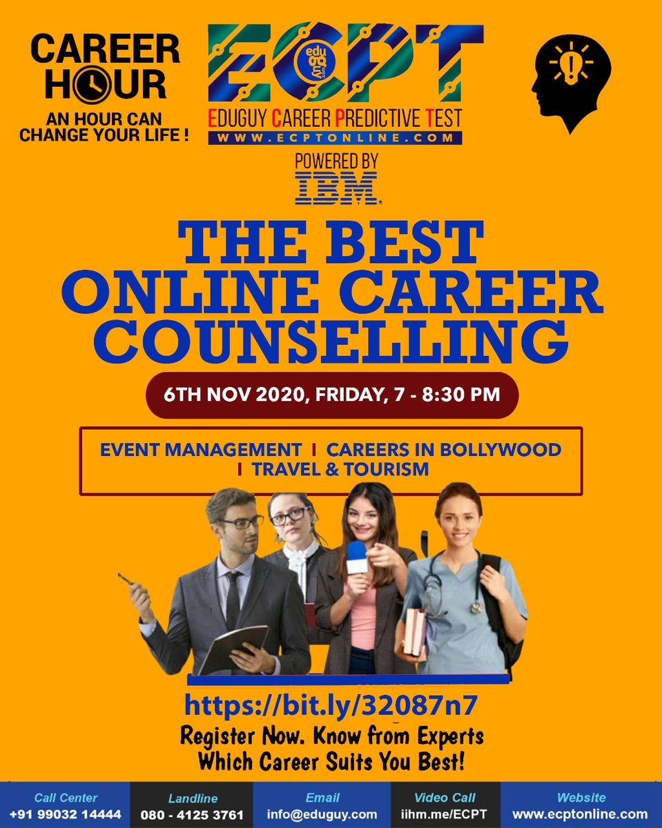 delhi_iihm's tweet image. Join the best online career counselling every Friday 7pm to 8:30 pm.  Stay tuned. 
#ECPT #EduGuy #EduguyCareerPredictiveTest #educationfair
