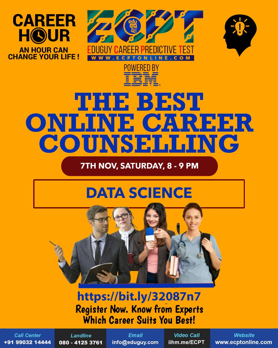 delhi_iihm's tweet image. Join the best online career counselling  everyday from  8 pm to 9 pm.  Stay tuned for Career Hour!!!
#ECPT #EduGuy #EduguyCareerPredictiveTest #educationfair