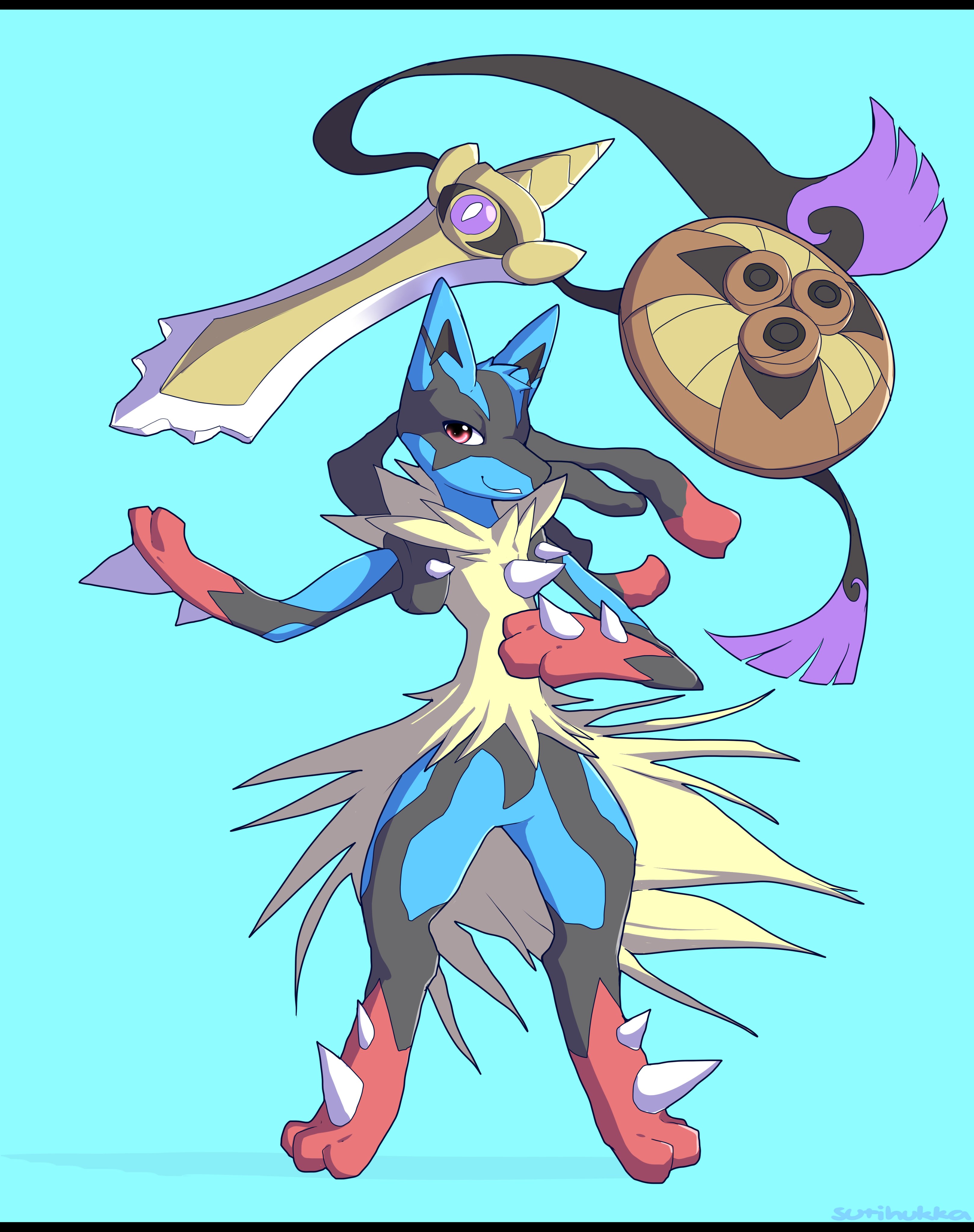 Mega Lucario and Shiny Aegislash