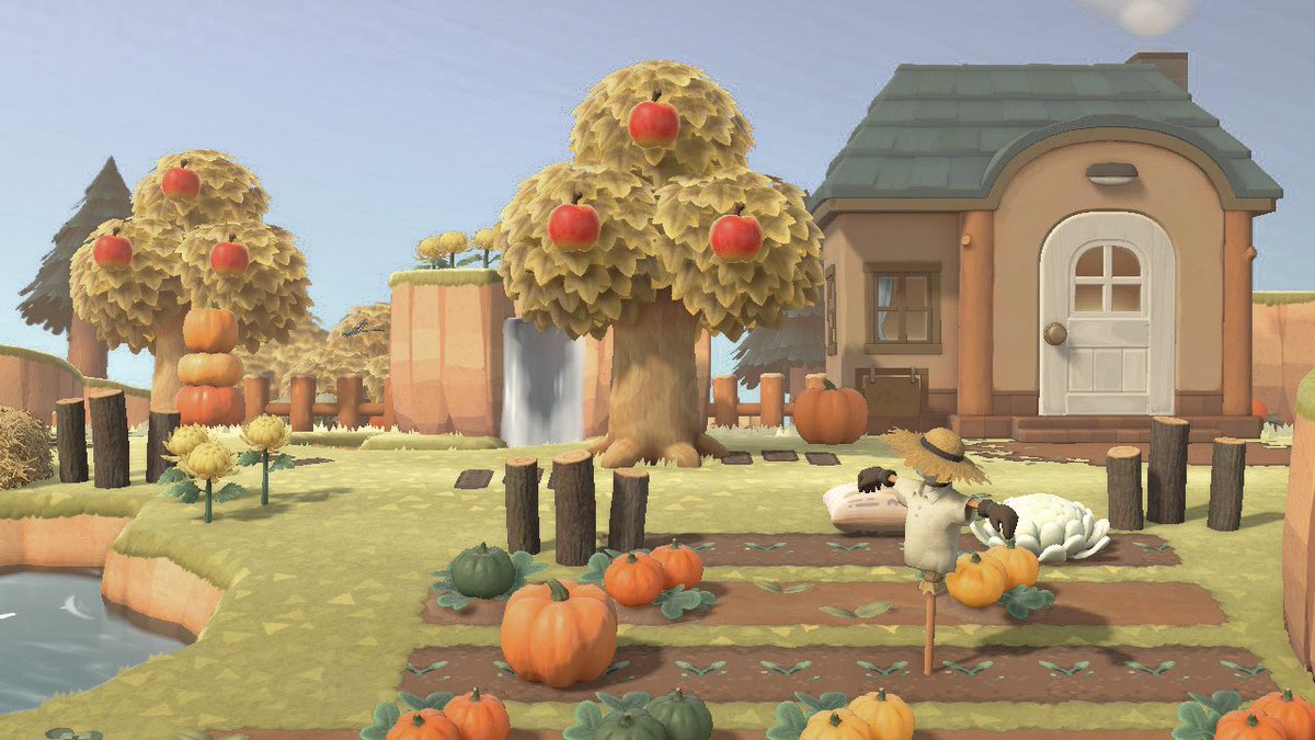 saltspringac's tweet photo. resident services and lolly’s 🍂
— i am utterly obsessed with this area i thought it was a little empty so i added a pumpkin farm on either side of the walkway and it looks so so good i am in love !! https://t.co/MPnx7HHxqk