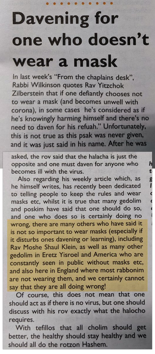 One of the problems in the  #hareidi  #chareidi community is the total outsourcing of *all* decisions to Rabbis (Rabbonim) and the  #COVID19 pandemic has sharply demonstrated how dangerous this type of thinking is. This letter was printed this week in the Jewish Tribune (UK).