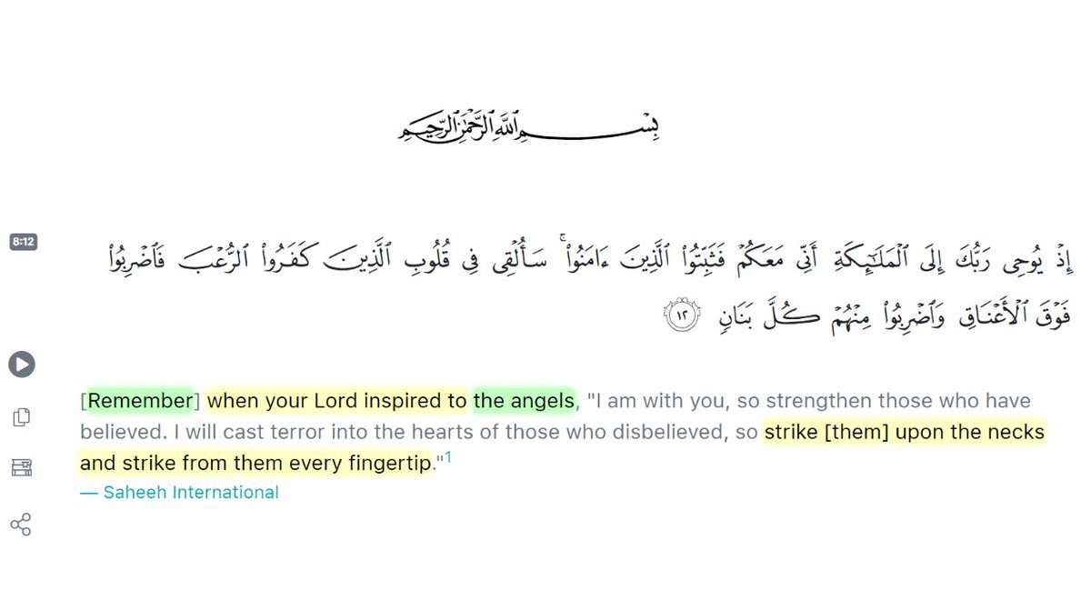 The IT cell member says beheading comes as a prescription.The troll mentioned 8:12 as evidence which is1. about the battle of Badr, the 1st battle after 13 years of persecution2. a command to strike the necks was to the Angels, not Muslims  https://twitter.com/Aabhas24/status/1322658533528121345?s=201\\