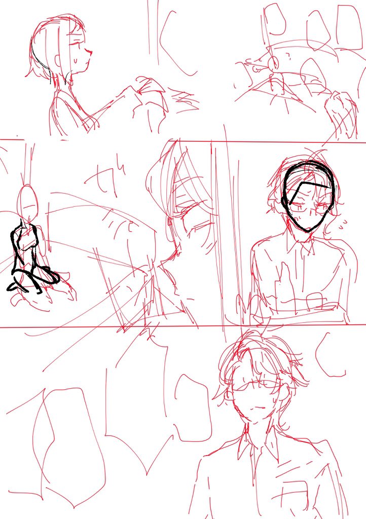 ネーム下描き、線画、使ってるレイヤー?
落書きだったので吹き出しの下に線画がなかったりします、普段は訓練も兼ねて描いてる。
ネームはレイヤー一枚を描いたり消したりしてる。よく見たら全然違う顔とかポーズになってて自分でもびっくりした。自由です。