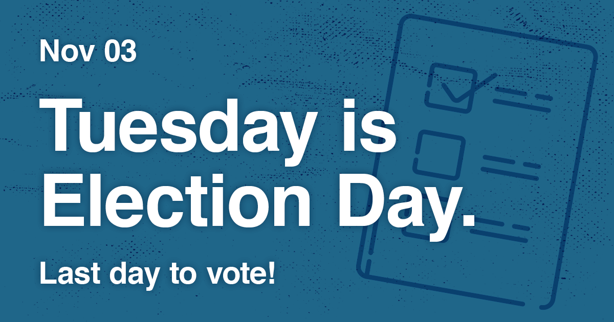 vaELECT's tweet photo. Just two more days until #Election2020. Vote in person at your polling location, or exchange your unopened absentee ballot for an in-person ballot there. Return your absentee ballot to your registrar’s office or drop off location by Nov. 3. Details here: https://t.co/301ujVIi35 https://t.co/d8DWBSc1YK