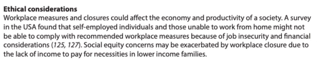 33/ On the contrary, they explicitly recommend against “quarantines for exposed” and say one should be extremely careful when shutting down workplaces, since obviously, not everybody can work from home. https://apps.who.int/iris/bitstream/handle/10665/329438/9789241516839-eng.pdf