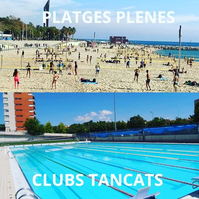 CN_Sabadell's tweet photo. Imatges de la platja de Barcelona, plenes de gent, fent esport, banyant-se però els clubs esportius TOTS TANCATS!!! En podeu dir quina diferència hi ha entre aquesta imatge i aquesta??? VERGONYA!! #clubsesportiusobertsja https://t.co/sOAaRZwAoc