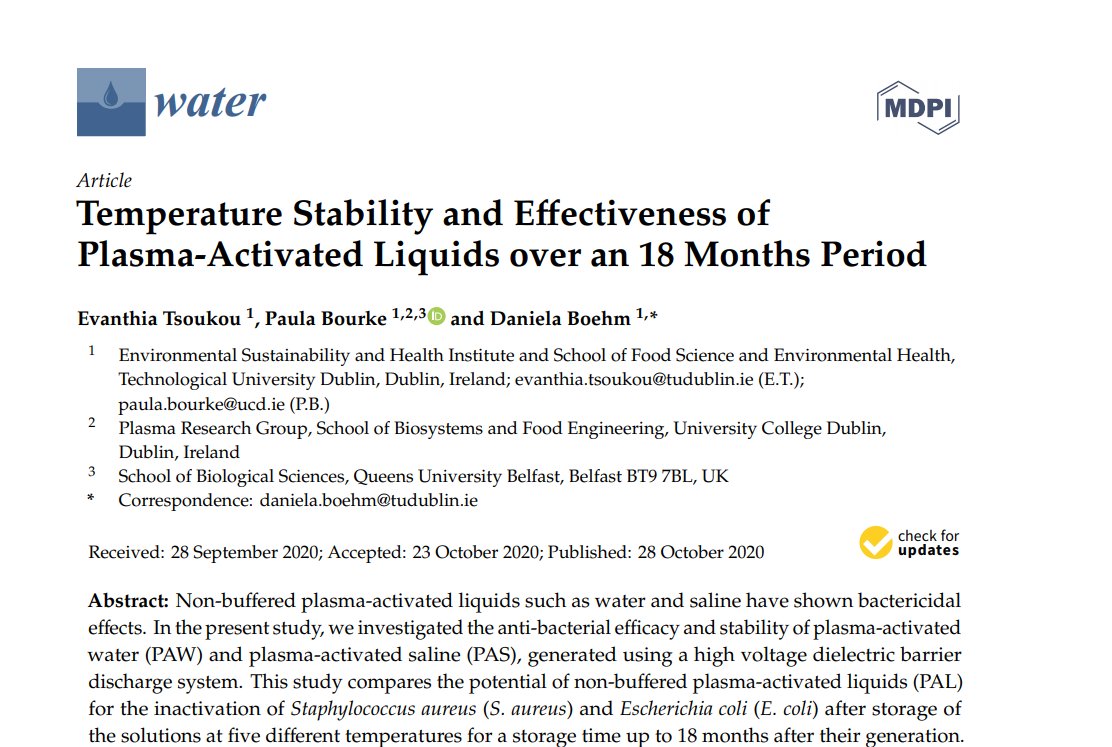 TsoukouEva's tweet photo. Check out our latest #publication about antimicrobial activity and stability of #Plasma Activated Liquids over an 18 Months Period at @Water_MDPI @MDPIOpenAccess @ESHIatTUDUBLIN @FSEH_TUDublin 
https://t.co/GkI0Chv7Jt https://t.co/IBw3YWq0qq
