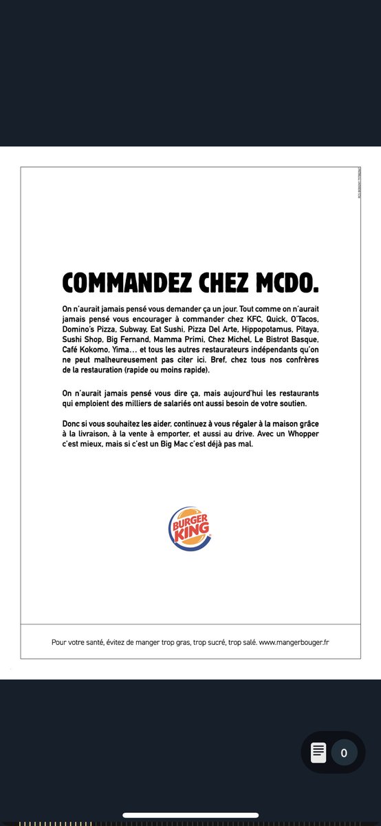 CVGuillen's tweet photo. Excellent @BurgerKingFR  dans @leJDD . Quand la communication est à son meilleur et se met au service de tous. Bravo à vous https://t.co/KnKztlVwYR