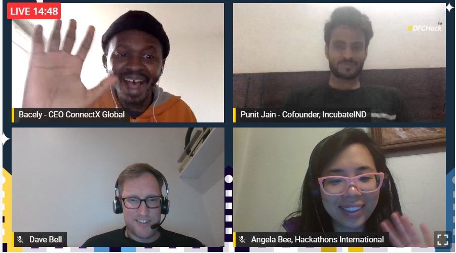 Judging the #DFCHack <a href="/DFCHack/">Hackathon : Solution by Diversity</a> with <a href="/IncubateIND/">IncubateIND</a> <a href="/ThisIsDaveBell/">Dave Bell</a> <a href="/angelabeechan/">Angela Bee Chan 🐝</a> with <a href="/BacelyYorobi/">Bacely YOROBI🇫🇷🇺🇸</a> as our host!! We are proud to be a partner and judging, congratulations to everyone involved and teams #Sociov and #Liveable as the winners in Asia!