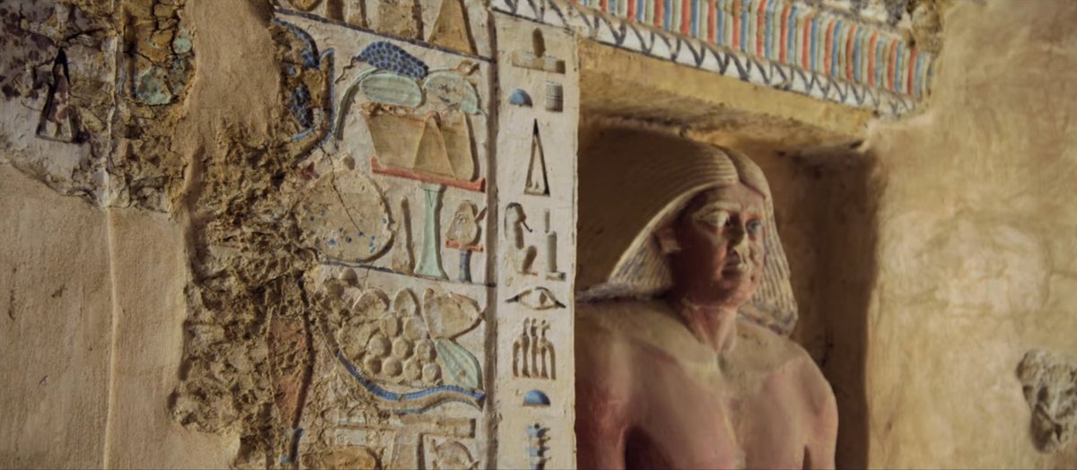This documentary focuses on the Old Kingdom tomb of an official named Wahty at the Saqqara complex discovered in 2018, with beautiful depictions in statuary and reliefs of him and his family members  #statuesunday