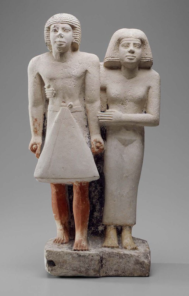 Other intact statues found within nearby funerary sites such as Giza include this limestone pair statue of Weri and his wife (Boston MFA 21.2596). Again, there are physical similarities in style & pose to the statues found in Wahtye’s tomb!  #statuesunday