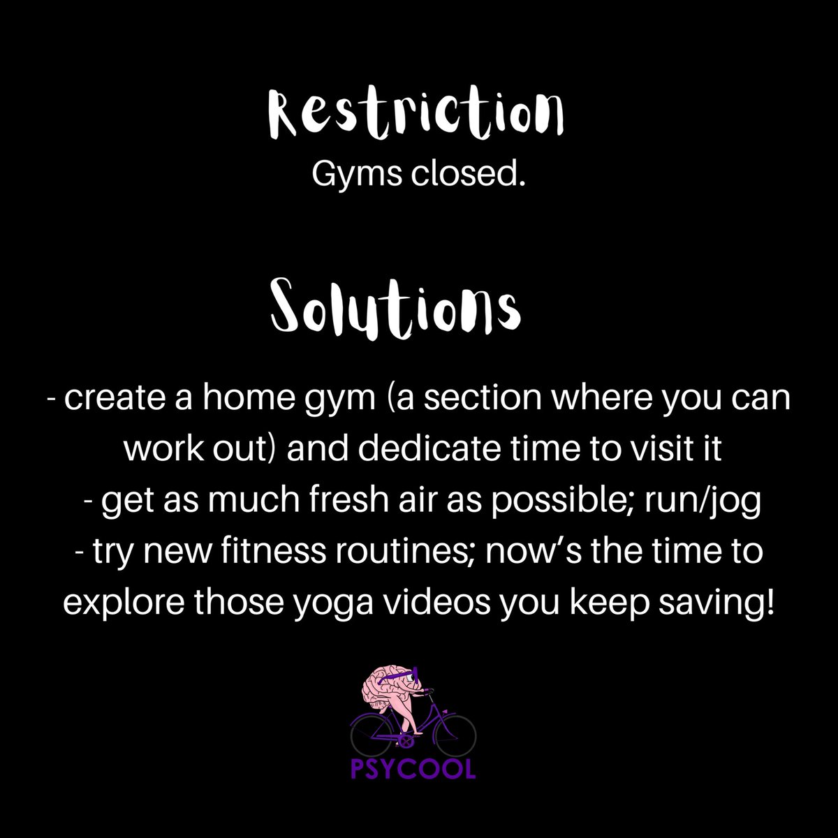 There are so many great personal trainers online and there is so much content to plug into. You don’t need state of the art of equipment to work out - the most important thing is determination and dedication. Skipping contest via zoom anyone? 