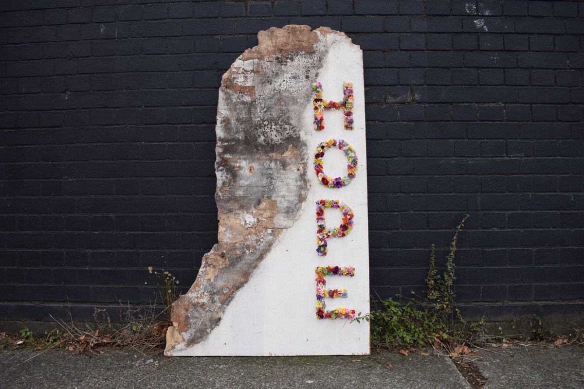 I’d love to get this out of the studio &amp; into the community. We all need messages of hope, after all. If anyone in the Greenwich area has a shop front or a window that will be unused during lockdown &amp; would like to display it, let me know (plywood with vintage flowers 1.8x0.8m)