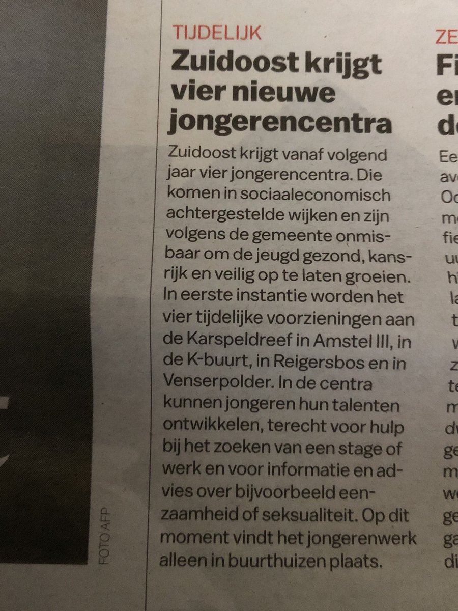 Eindelijk! Vorig jaar in Positief Perspectief voor het #jongerenwerk in #Amsterdam al voorzien en hard nodig! Vier (tijdelijke) jongerencentra in #zuidoost. #sterkjongerenwerk