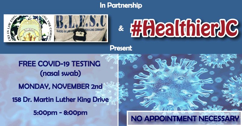 #HealthierJC is partnering w BLESC for mobile testing Monday @ 158 MLK from 5-8PM