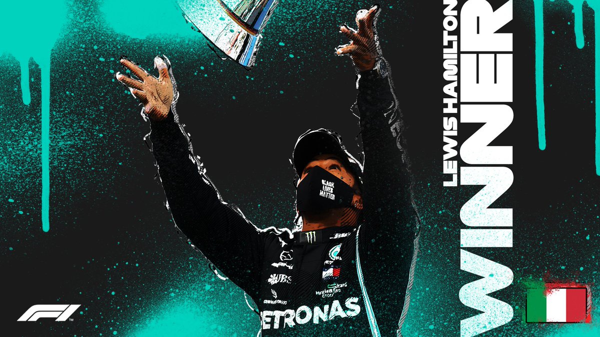 F1's tweet photo. HAMILTON WINS!! 🏆

He takes victory #93 at the Emilia Romagna Grand Prix

Bottas second, with Ricciardo coming home P3!

#ImolaGP 🇮🇹 #F1 https://t.co/mbmydh8EOf