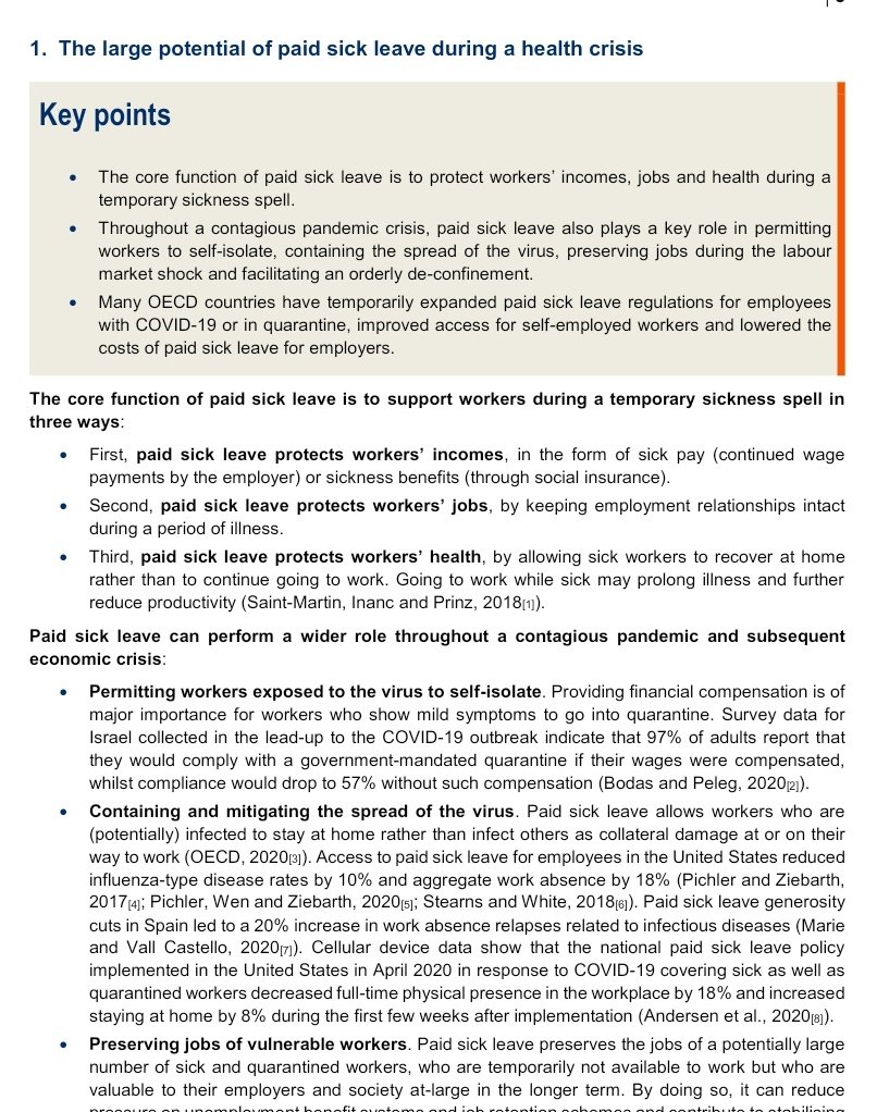An OECD reviewshowed paid sick leave is important well beyond itscore function to protect sick workers during a healthpandemic and subsequent economic crisis.7/