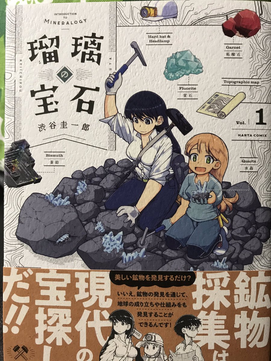 渋谷圭一郎さん「瑠璃の宝石」を読んだ。よもや鉱物女子漫画が登場するとは…この漫画の肝は、恋愛や友情など物語には不可欠なはずの『青春』は今のところ登場せず、ともかく鉱物に魅せられた女子の鉱物愛一本槍で進むところ。しかし巻の後半、ある種スポ根を読んでるかのような感覚に陥った。面白い。 