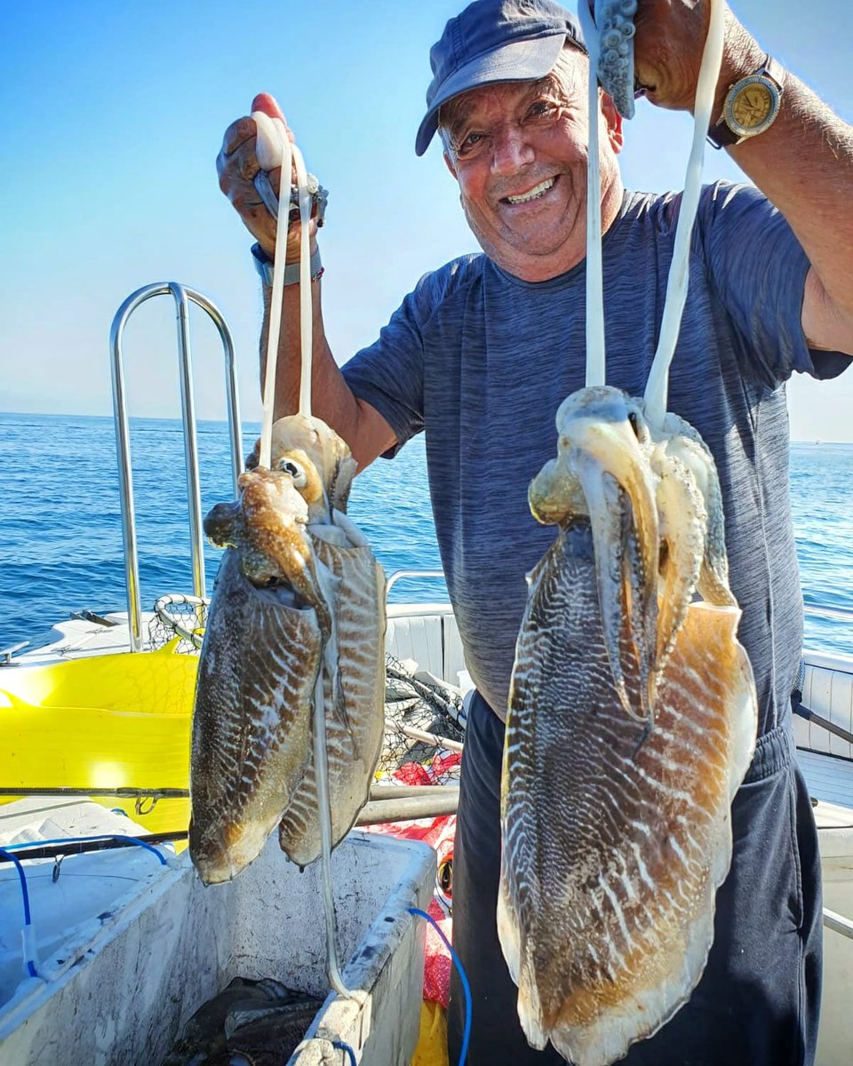 Posing with the highlights of today's catch. 76 and he's still got it! #theoldmanandthesea #fisherman #myhero #cuttlefish #fishing #mediterranean #gibraltar 🦑