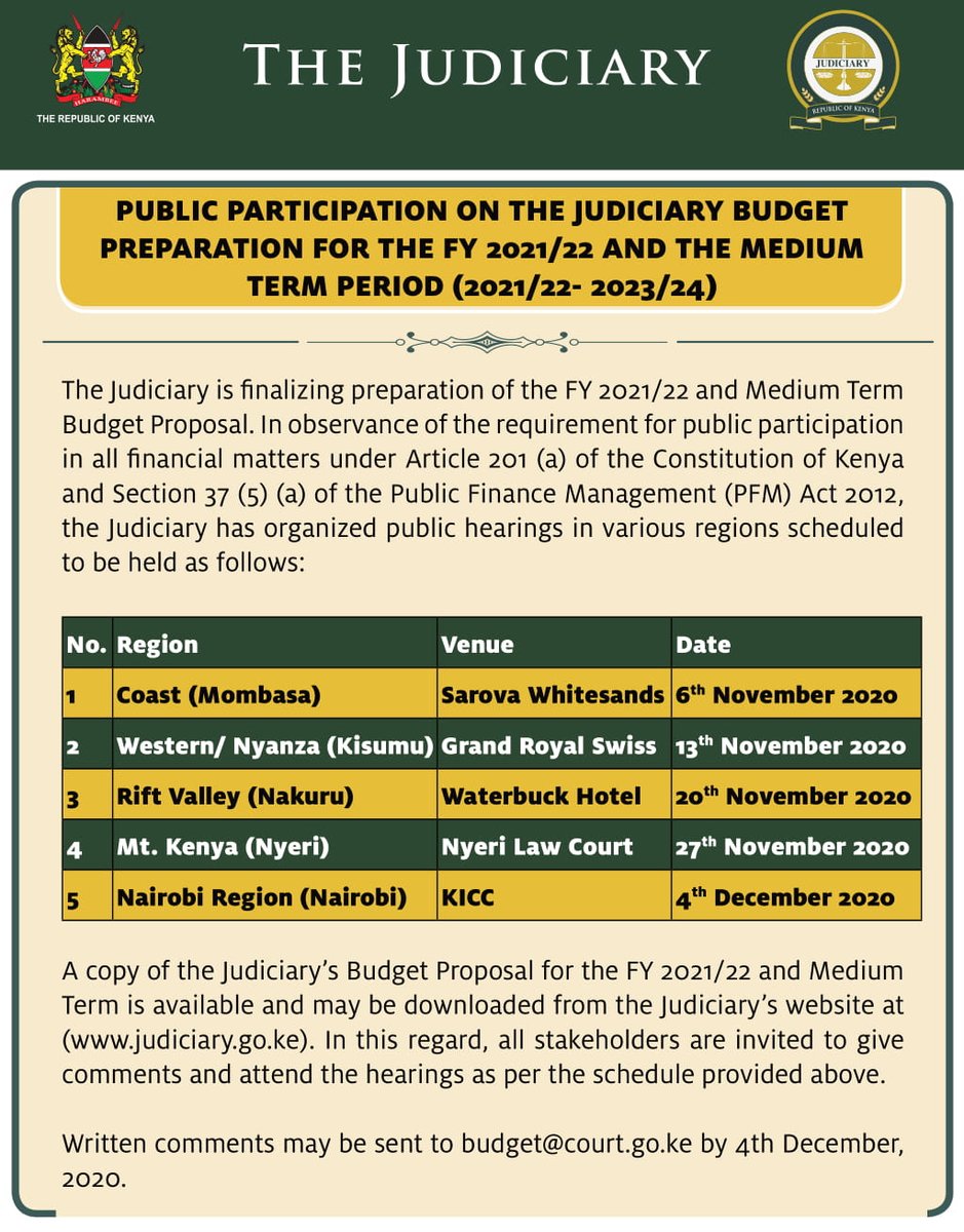 The Judiciary Kenya On Twitter Public Participation In The Judiciary Budget 2021 22 Visit Link To Give Your Comments On The Judiciary Budget Preparation For The Financial Year 2021 22 The Medium Term
