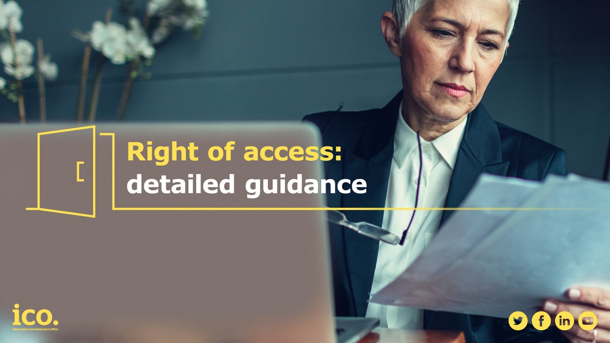 Have you seen our new right of access detailed guidance yet? It's aimed at DPOs and those responsible for data protection in larger organisations. You can find it on our website here: ow.ly/Dthd50C4VVK