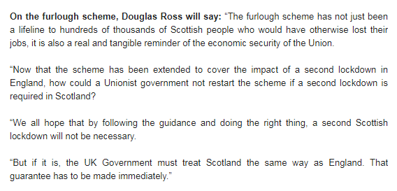 Scottish Tory leader Douglas Ross clearly very worried re furlough issue..An extension when England needs it, but not when devolved govs called for it. UK Gov "must treat Scotland the same way as England" & "immediately" guarantee it's available to Scotland if in future if needs