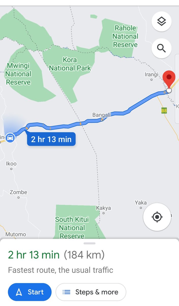ETA from Mwingi according to Google Maps, let's put it to the test.