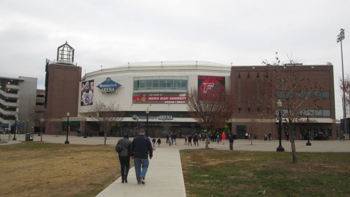 11. Webster Bank Arena, Bridgeport, CT. Home of  @thesoundtigers. Bright and shiney arena that suffers due to its location. The land it is located on was purchased by the city from Donald Trump for $1 and the forgiveness of unpaid back taxes.